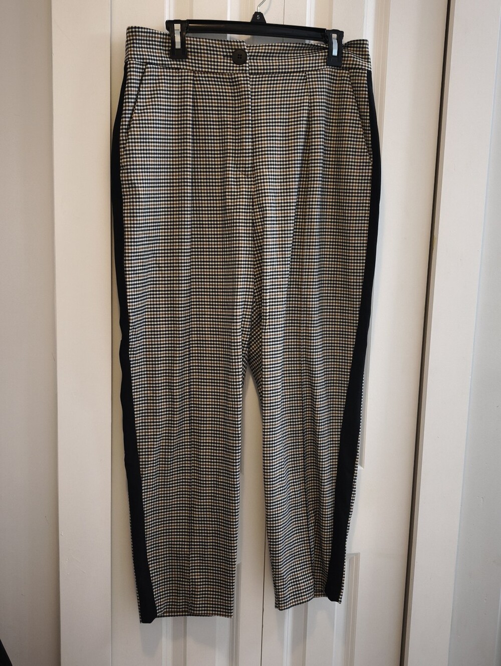 River Island Women's Houndstooth Trousers with Black Side Stripe
